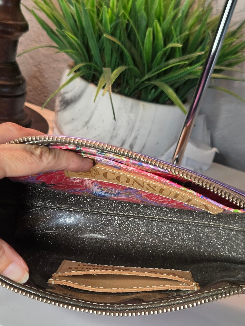 SOLD***Consuela Val Midtown Crossbody Purple Metallic Zebra Embroidered - Picture 13 of 16